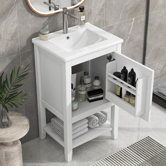 20' Bathroom Vanity with Sink, Bathroom Cabinet with Soft Closing Door, Storage Rack and Open Shelf, White(Old SKU:WF308492AAK/N725P220604K) SolidRoot Buy Furniture USA