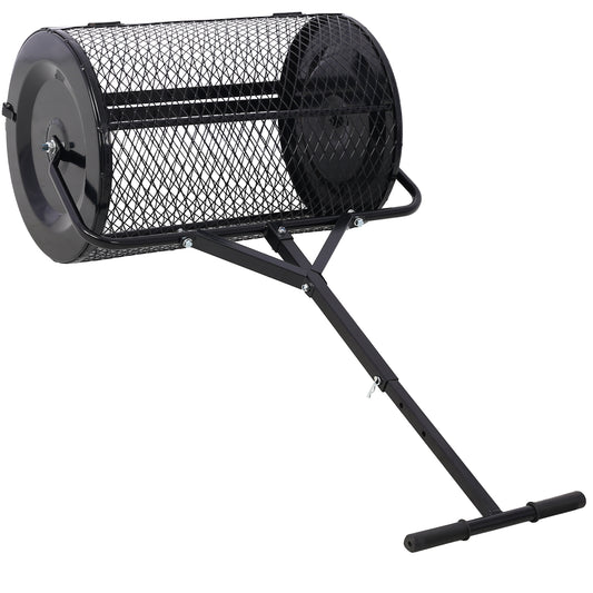 Peat Moss Spreader 24inch,Compost Spreader Metal Mesh,T shaped Handle for planting seeding,Lawn and Garden Care Manure Spreaders Roller,heavy duty balck SolidRoot Buy Furniture USA