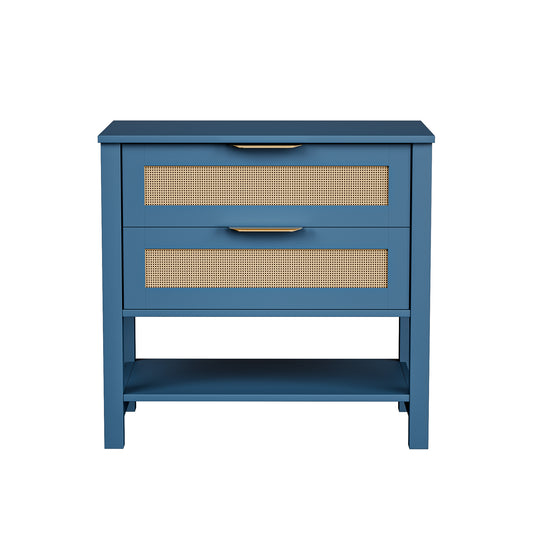 Rattan Nightstand with 2 Drawers and Storage Shelf Boho Bedside Narrow Side Table for Bedroom SolidRoot Buy Furniture USA