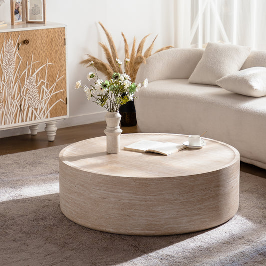 39.37' Round Coffee Table with Mars Pattern for Living Room, Modern Drum Circle Coffee Table for Living Room, No Need Assembly (Mars Pattern)