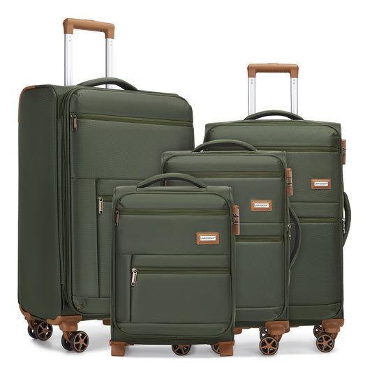 Luggage Sets 4 Piece, Softsied Suitcases with Spinner Wheels, Army Green - SolidRoot Buy Furniture USA