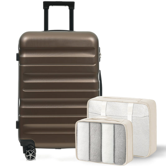 Hardshell ABS Luggage Set, 24-Inch Checked Suitcase with Spinner Wheels, Lightweight Travel Luggage with 2 Packing Cubes for Men & Women SolidRoot Buy Furniture USA
