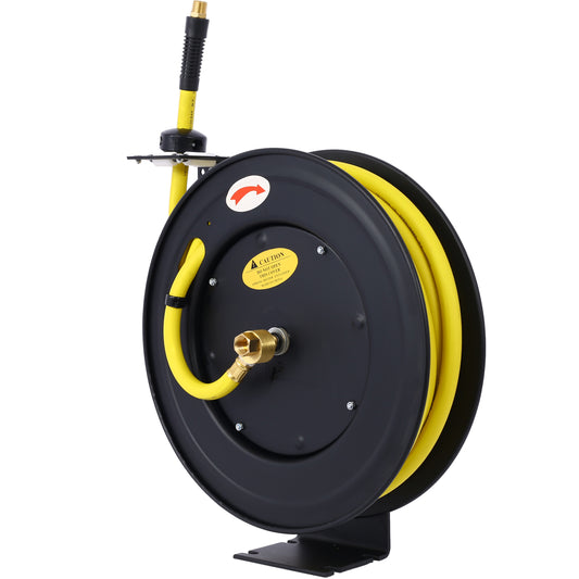 Retractable Air Hose Reel, 1/2' Inch x 50' Ft Auto Rewind Hose-Reel, Heavy Duty Steel Air Hose Reel, Industrial Grade Rubber Hose SolidRoot Buy Furniture USA