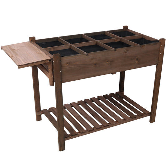 8 Pockets Horticulture Raised Garden Bed Elevated Wood Planter Box Stand with Foldable Side Table and Storage Shelf for Herb/Vegetables/Flowers, dark brown color SolidRoot Buy Furniture USA
