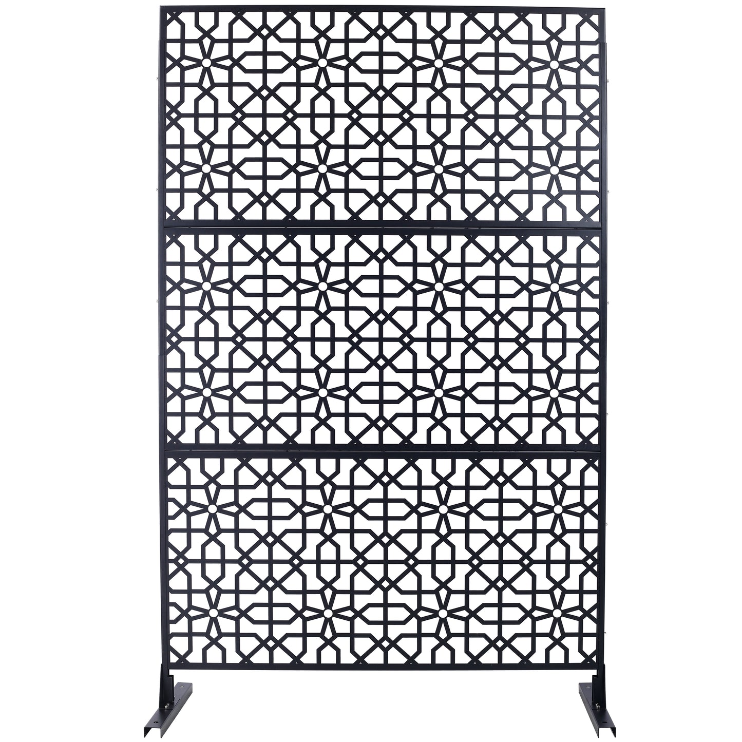 Outdoor & Indoor Privacy Screen Metal Privacy Screen 76' H×48' W Freestanding Decorative Privacy Screen Black Steel SolidRoot Buy Furniture USA