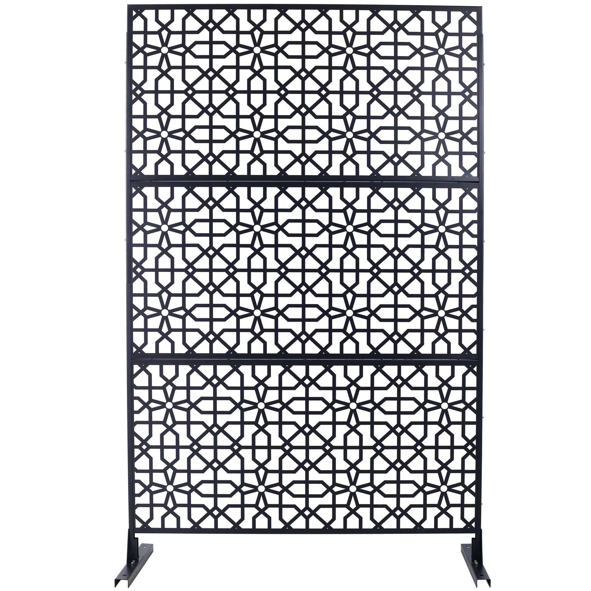 Outdoor & Indoor Privacy Screen Metal Privacy Screen 76' H×48' W Freestanding Decorative Privacy Screen Black Steel SolidRoot Buy Furniture USA