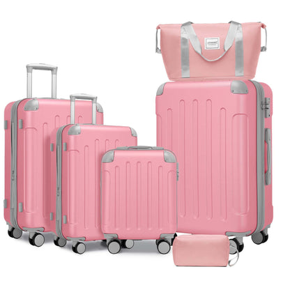 Luggage Sets 6 Piece with Duffel Bags, Hardside Expandable Suitcases with Spinner Wheels TSA Lock, Pink SolidRoot Buy Furniture USA
