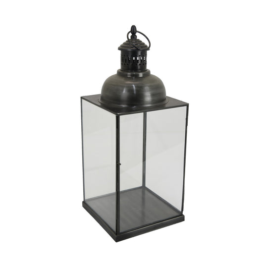 Laila Lantern, Black Metal, Glass Panels, Square Base, 18 Inch Tall SolidRoot Buy Furniture USA