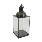 Laila Lantern, Black Metal, Glass Panels, Square Base, 18 Inch Tall SolidRoot Buy Furniture USA