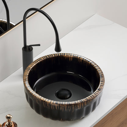 15'X15' Black Bathroom Sink Above Counter Small Bowl Vessel Bathroom Sink Ceramic Without Pop-up Drain &Faucet SolidRoot Buy Furniture USA