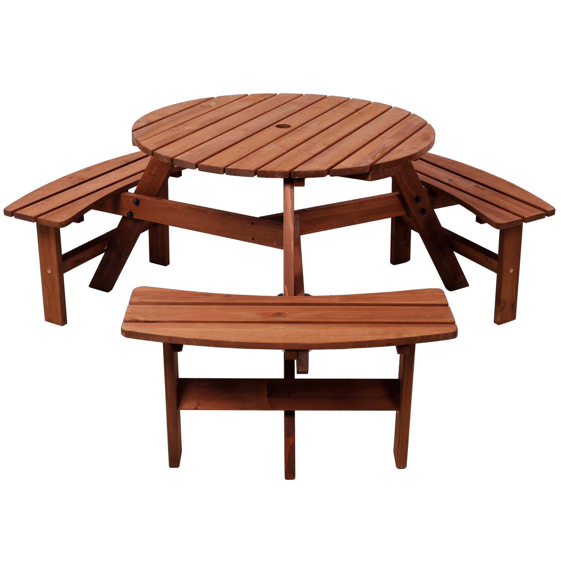 Wooden Picnic Table with 3 Built-in Benches,6 Person Kids Picnic Table, with Umbrella Hole,Camping Dining Table for Garden Patio Backyard SolidRoot Buy Furniture USA