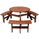 Wooden Picnic Table with 3 Built-in Benches,6 Person Kids Picnic Table, with Umbrella Hole,Camping Dining Table for Garden Patio Backyard SolidRoot Buy Furniture USA