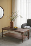 47x22x18.5' Rustic Brown Wood Coffee Table with Turned Spiral Legs and Lower Shelf SolidRoot Buy Furniture USA
