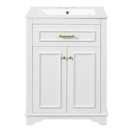 Modern 24' Bathroom Vanity with Integrated Ceramic Sink, White MDF Cabinet with 1 Tip-Out Drawer and Soft-Closing Doors, Ideal for Small to Medium Bathrooms SolidRoot Buy Furniture USA