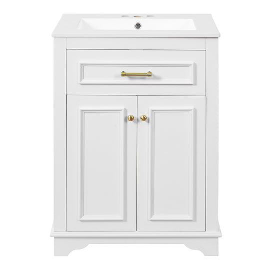 Modern 24' Bathroom Vanity with Integrated Ceramic Sink, White MDF Cabinet with 1 Tip-Out Drawer and Soft-Closing Doors, Ideal for Small to Medium Bathrooms SolidRoot Buy Furniture USA