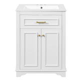 Modern 24' Bathroom Vanity with Integrated Ceramic Sink, White MDF Cabinet with 1 Tip-Out Drawer and Soft-Closing Doors, Ideal for Small to Medium Bathrooms SolidRoot Buy Furniture USA