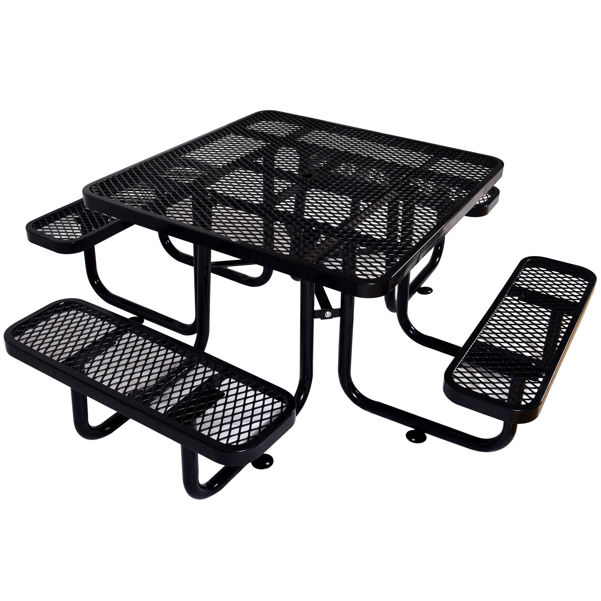 Square Outdoor Steel Picnic Table 46' black ,with umbrella pole SolidRoot Buy Furniture USA