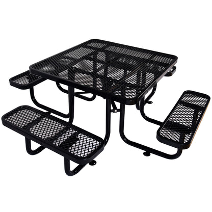 Square Outdoor Steel Picnic Table 46' black ,with umbrella pole SolidRoot Buy Furniture USA