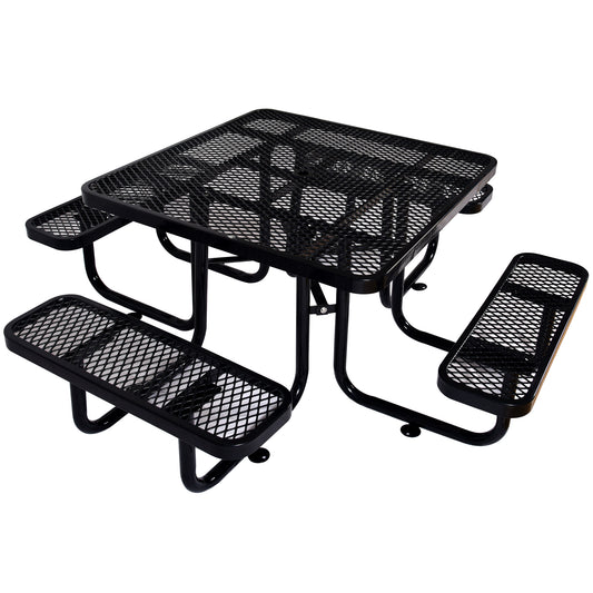 Square Outdoor Steel Picnic Table 46' black ,with umbrella pole SolidRoot Buy Furniture USA