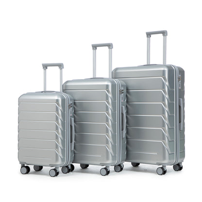 20'/24'/28' 3 pcs/set in ABS Spinner Wheel Luggage, Matching Color , With Combination Lock (Silver) SolidRoot Buy Furniture USA
