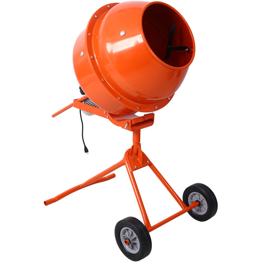 370W Portable Electric Concrete Mixer Cement Mixing Barrow Machine Mixing Mortar Handle with Wheel (4.6 cu/ft.) SolidRoot Buy Furniture USA