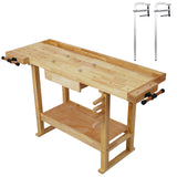 55-Inch Wood Workbench - Wooden Workbench for Garage Workshop and Home, with Bar Clamps Set 20 inch x 4-3/4 inch Throat,Pack of 2 SolidRoot Buy Furniture USA
