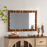 Vintage Wooden Carved Wall Mirror, Decorative Column Frame for Living Room/Entryway Retro Decor