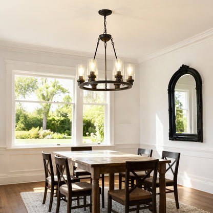 6-Light Black Wagon Wheel Chandelier With Light(No Bulbs) For Bedroom Bathroom--E26 - SolidRoot Buy Furniture USA