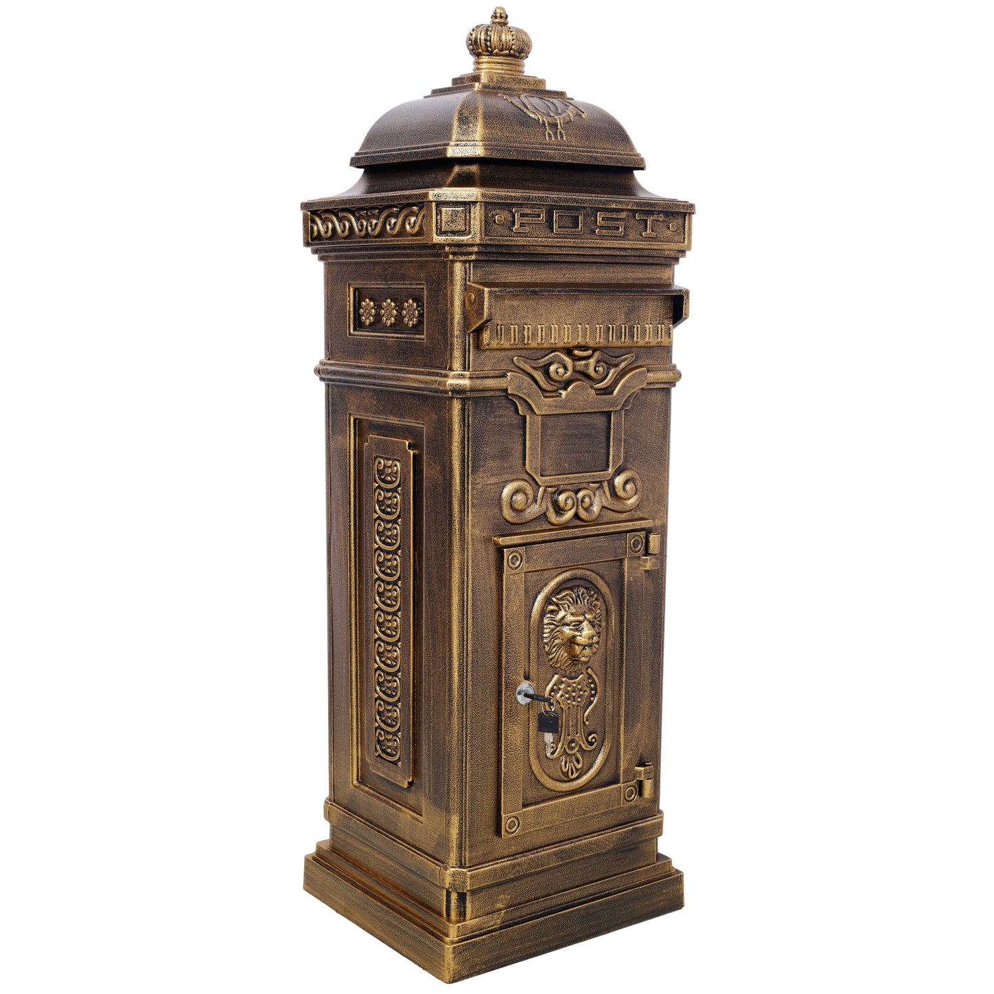 Mailboxs Residential The Court Large-Capacity Letter Box, Outdoor Rainproof Postbox, Copper Color, Cast Aluminum, 40 Inch Height SolidRoot Buy Furniture USA