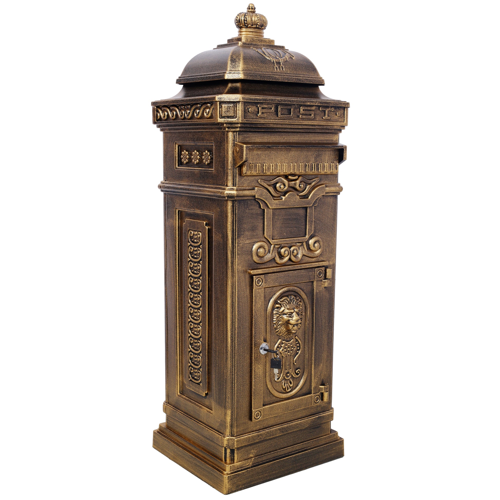 Mailboxs Residential The Court Large-Capacity Letter Box, Outdoor Rainproof Postbox, Copper Color, Cast Aluminum, 40 Inch Height SolidRoot Buy Furniture USA