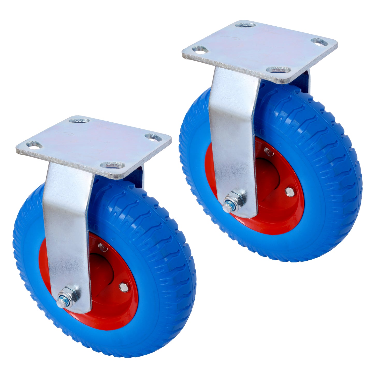 2PCS 8IN CASTER FLAT FREE WHEEL rigrid-Caster Wheel, Steel Hub with Ball Bearings, 5/8-Inch Bore Centered Axle -Blue SolidRoot Buy Furniture USA