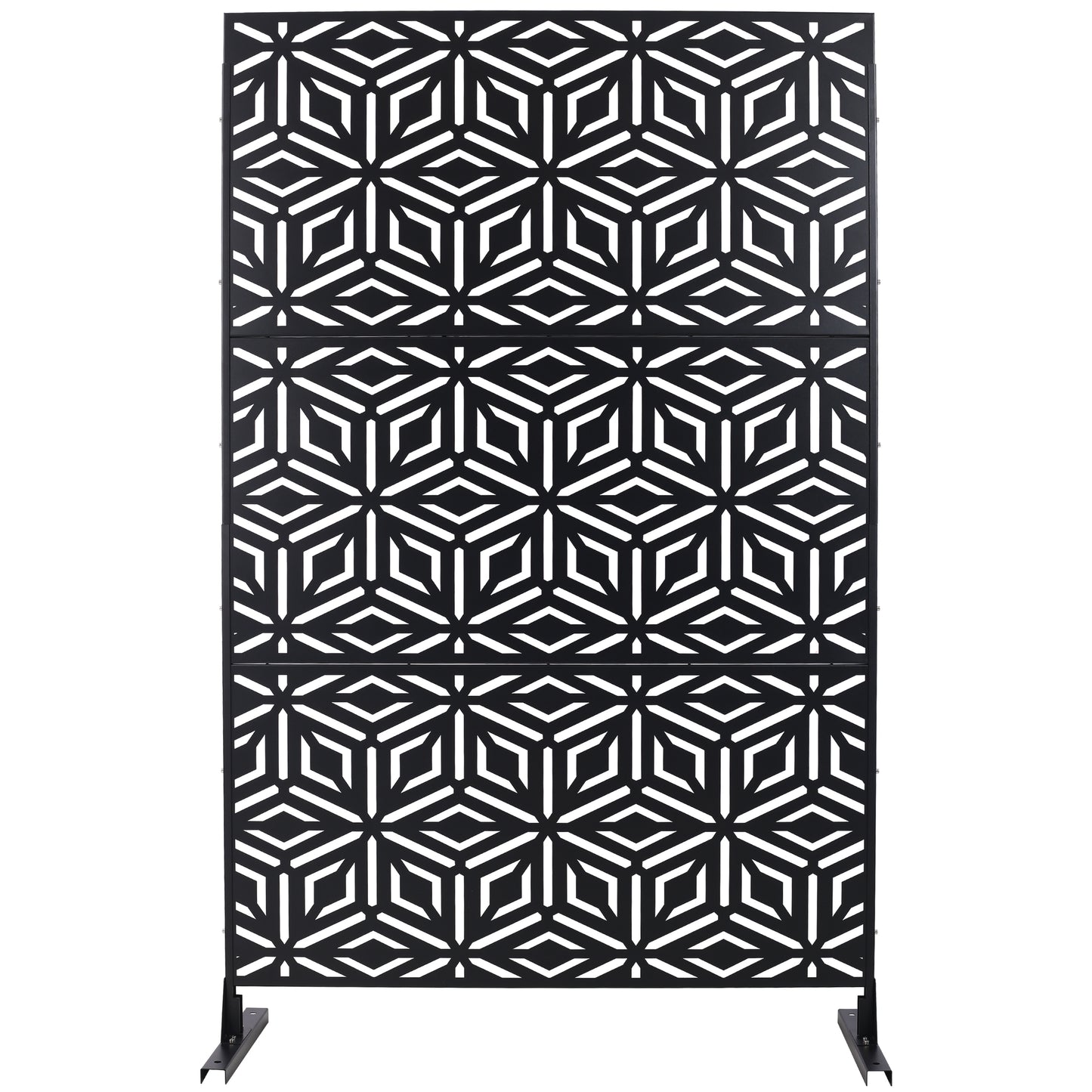 Outdoor & Indoor Privacy Screen Metal Privacy Screen 76' H×48' W, Freestanding Decorative Privacy Screen for Deck Balcony Patio, Privacy Fence Panels for Outside Lawn Garden PS115 BLACK SolidRoot Buy Furniture USA