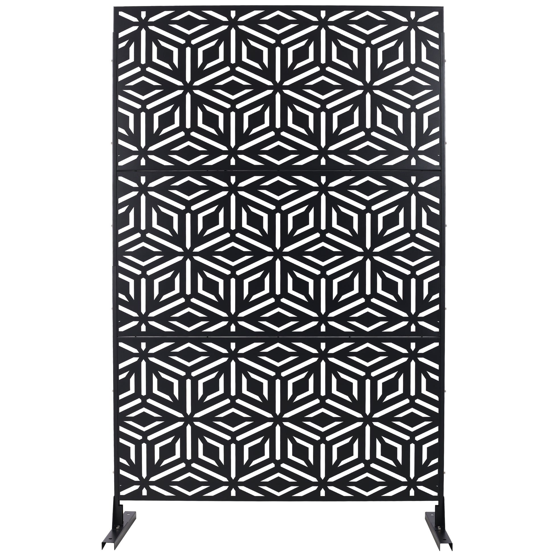 Outdoor & Indoor Privacy Screen Metal Privacy Screen 76' H×48' W, Freestanding Decorative Privacy Screen for Deck Balcony Patio, Privacy Fence Panels for Outside Lawn Garden PS115 BLACK SolidRoot Buy Furniture USA