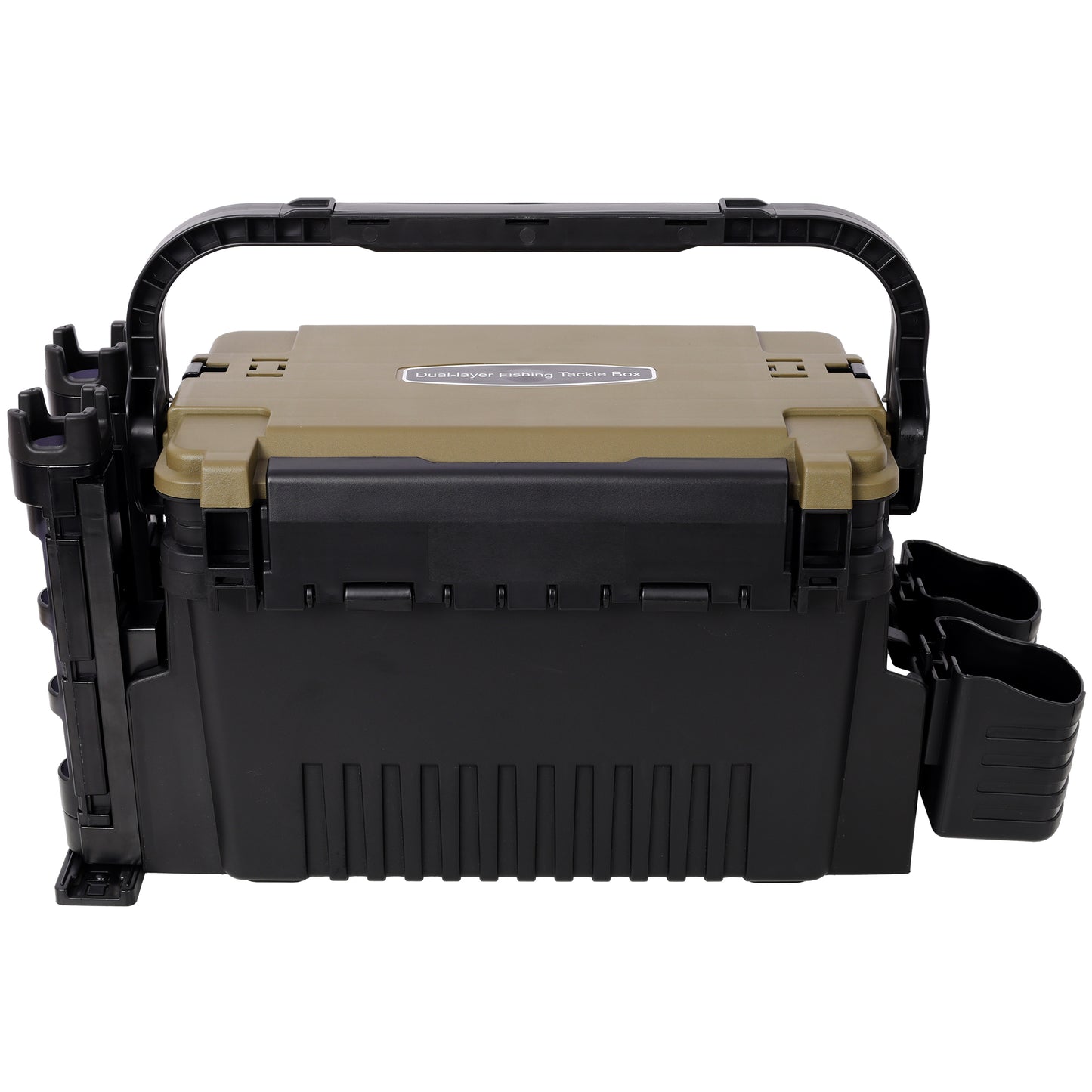 Dual-layer Fishing Tackle Box,Tackle Box Organizer Fishing Box Large,With 2pcs Rod Holder,2pcs Cup Holder,1pc Carring Strap,Army Green SolidRoot Buy Furniture USA
