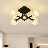 Modern Luxurious Crystal Ceiling Light, 4 Lights (BO INCLUDED Bulb) Modern Crystal Ceiling Light for Dining Room, Pendant Lamp Ceiling Lighting for Living Bedroom Hall Balcony --Matte Black