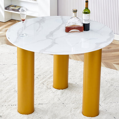 Round white dining table, artificial marble glass stickers, golden MDF legs, kitchen dining table, living room dining table 40 '* 40' * 29.4 'F-X03 SolidRoot Buy Furniture USA