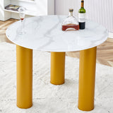 Round white dining table, artificial marble glass stickers, golden MDF legs, kitchen dining table, living room dining table 40 '* 40' * 29.4 'F-X03 SolidRoot Buy Furniture USA