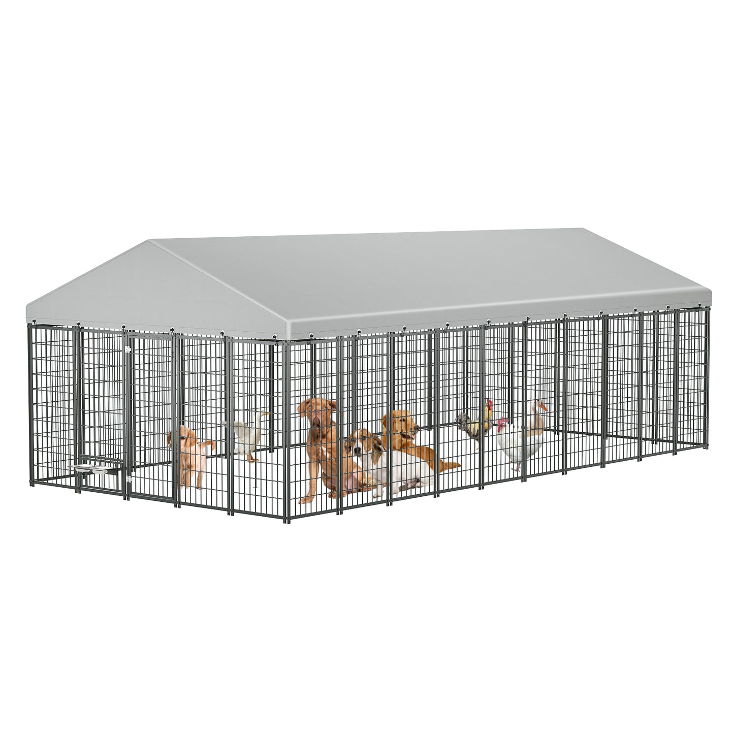 Large Dog Kennel Outdoor Pet Pens Dogs Run Enclosure Animal Hutch Metal Coop Fence with Roof Cover. 18.9'L x 9.61'W x 6.76'H. - SolidRoot Buy Furniture USA