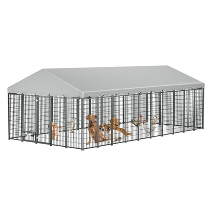 Large Dog Kennel Outdoor Pet Pens Dogs Run Enclosure Animal Hutch Metal Coop Fence with Roof Cover. 18.9'L x 9.61'W x 6.76'H. - SolidRoot Buy Furniture USA