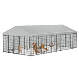 Large Dog Kennel Outdoor Pet Pens Dogs Run Enclosure Animal Hutch Metal Coop Fence with Roof Cover. 18.9'L x 9.61'W x 6.76'H. - SolidRoot Buy Furniture USA