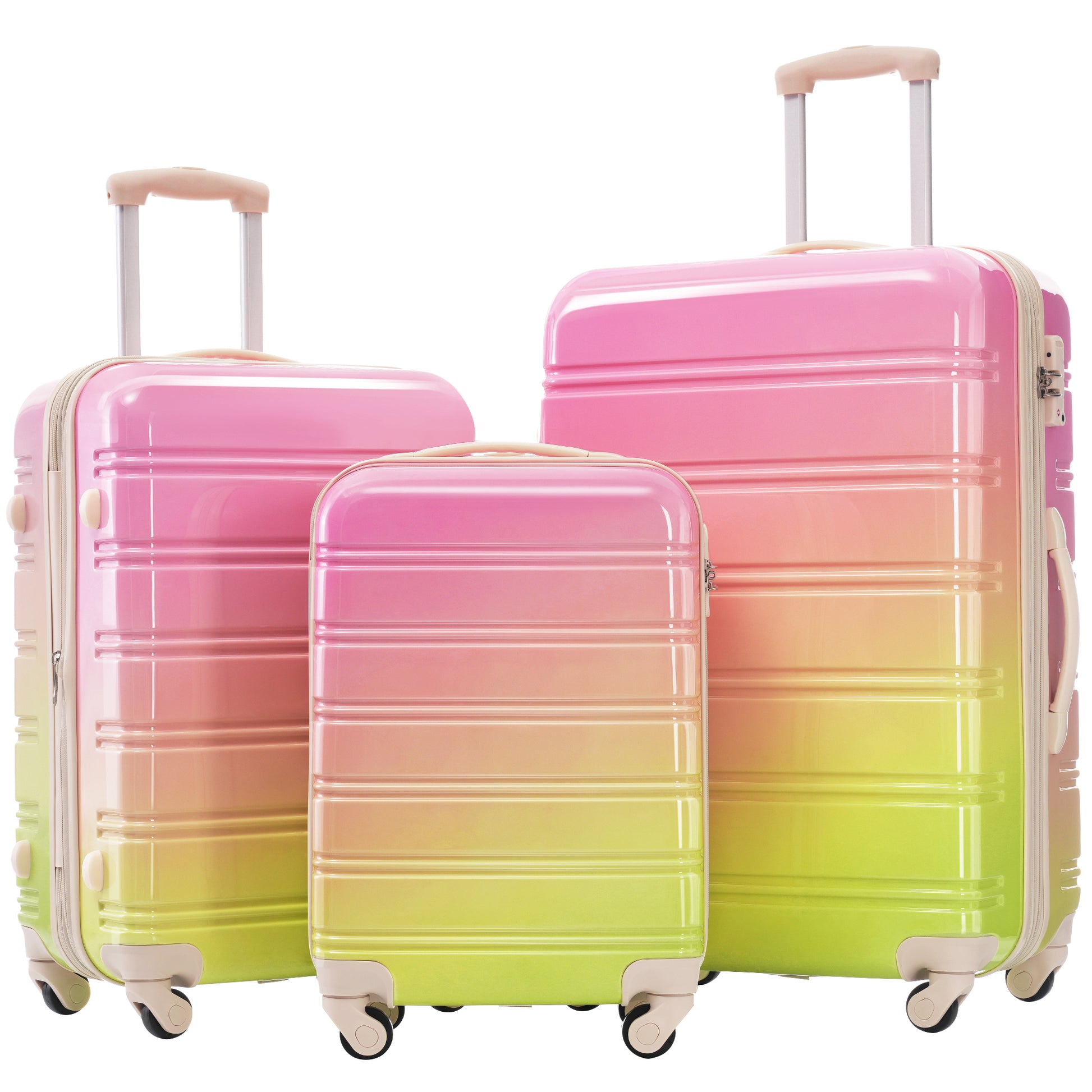 Hardshell Luggage Sets 3 Piece Gradient Color Expandable Suitcase with Spinner Wheels and TSA Lock Lightweight 20' 24' 28' Available,Pink+Green SolidRoot Buy Furniture USA