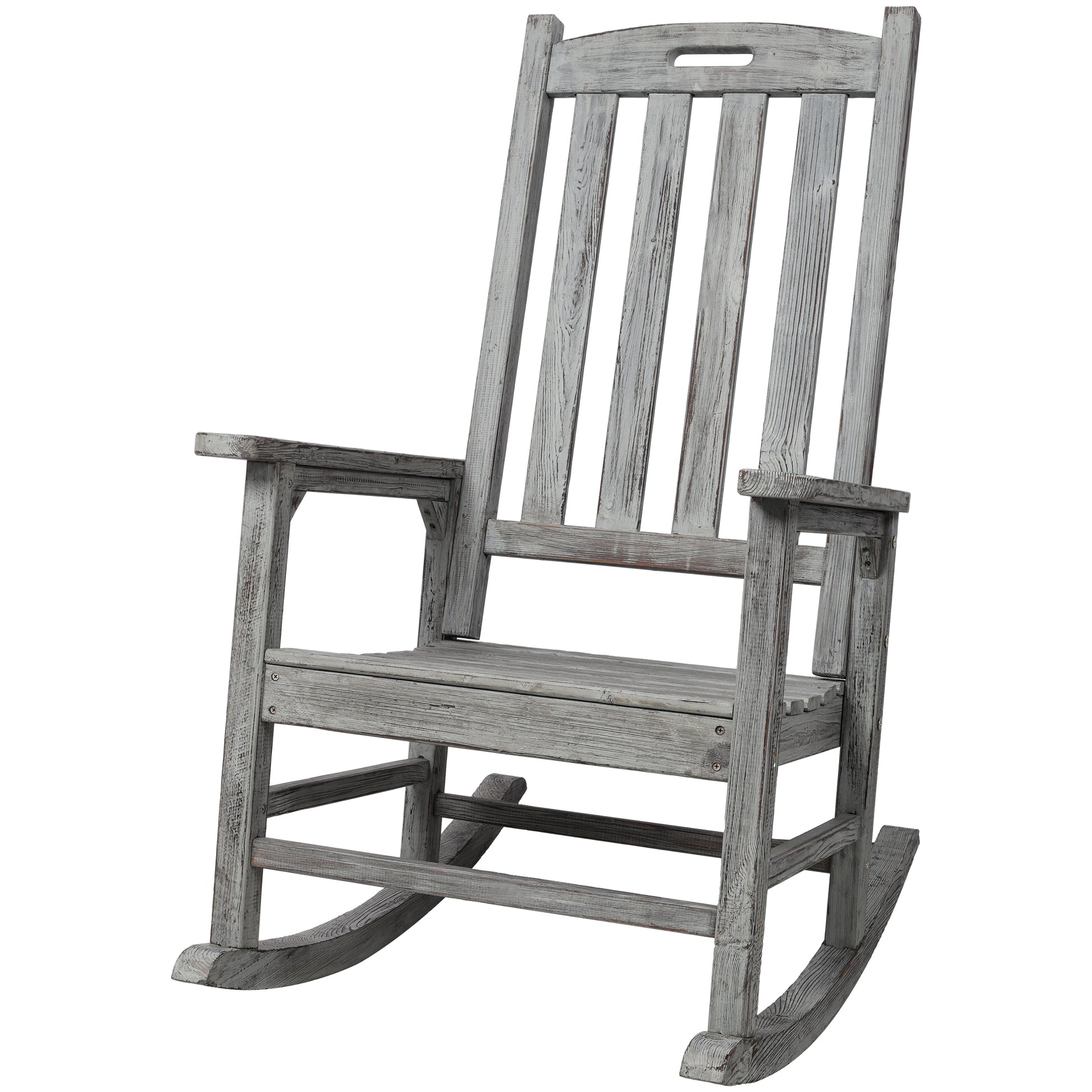 Wooden Oversized Porch Rocker Chair With Wide Seat and Tall Backrest,High Back Smooth Rocking Chairs for Outdoor & Indoor,Light Grey Color SolidRoot Buy Furniture USA