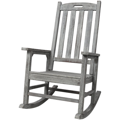 Wooden Oversized Porch Rocker Chair With Wide Seat and Tall Backrest,High Back Smooth Rocking Chairs for Outdoor & Indoor,Light Grey Color SolidRoot Buy Furniture USA