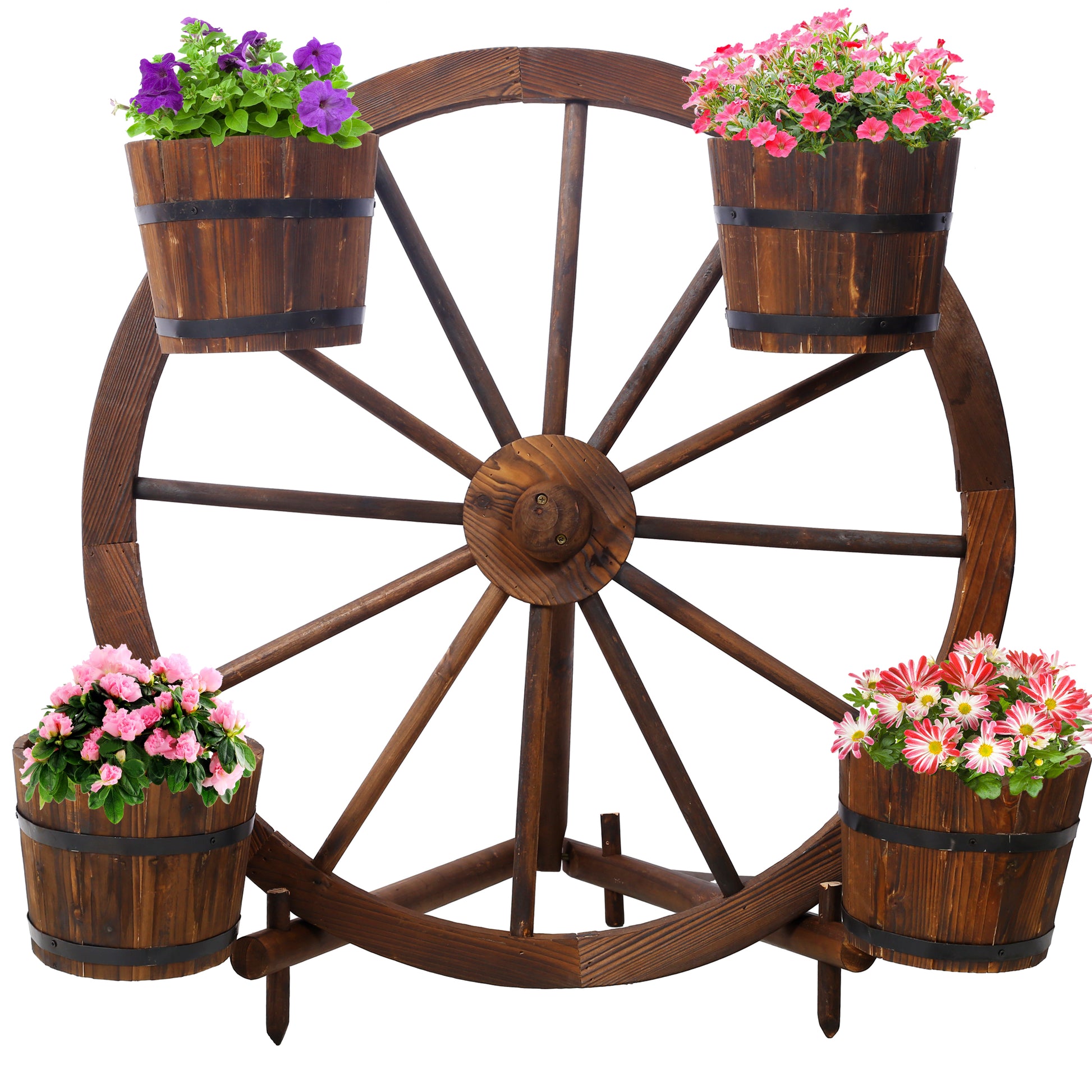 Wood wagon wheel barrel planter,Wagon Wheel Barrel Planter Display SolidRoot Buy Furniture USA