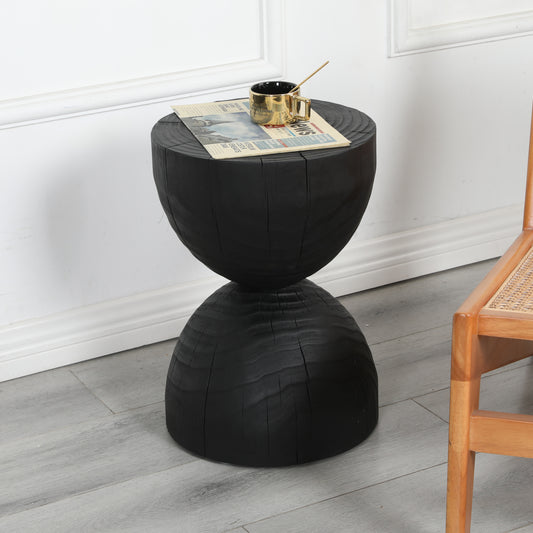 Solid Mango Wood Side End Table in Black, 12.2*18.11 inch Round Contemporary Wooden Accent Table, Small Round Plant Stand, Burnt vintage cracked end table for the Living Room and Bedroom SolidRoot Buy Furniture USA