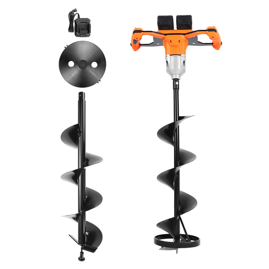 40V Electric Ice Auger, 2 in 1 Cordless Ice Fishing Augers and Earth Auger with 8' Ices & Earth Drill Bit, Cold-Resistant Post Hole Digger, Turbo High-Speed Cutting System