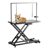 Professional Electric Dog Grooming Table - Heavy Duty, Height Adjustable Pet Grooming Table w/Leveling Wheels, Dog Grooming Arm, Anti Slip Tabletop & Tool Organizer/Dog Grooming Station (50', BLACK) - SolidRoot Buy Furniture USA