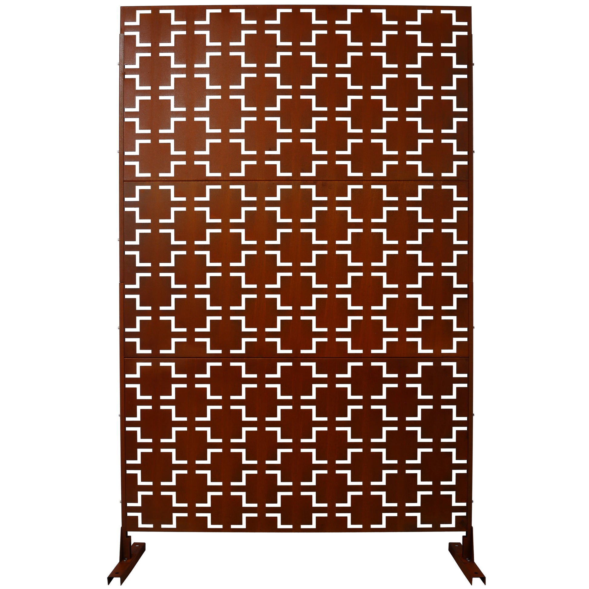 Outdoor & Indoor Privacy Screen Metal Privacy Screen 76' H×48' W, Freestanding Decorative Privacy Screen for Deck Balcony Patio, Rust Red Steel SolidRoot Buy Furniture USA