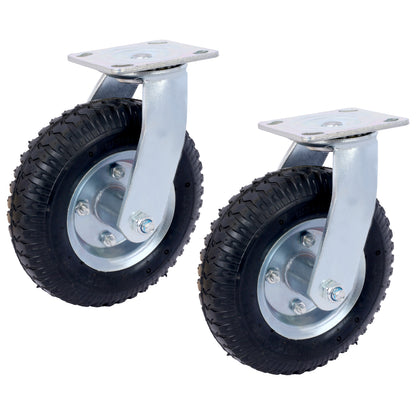 2PCS 8IN CASTER pneumatic tire SWIVEL, Caster Wheel, Swivel Plate, Steel Hub with Ball Bearings, 5/8-Inch Bore Centered Axle -black SolidRoot Buy Furniture USA