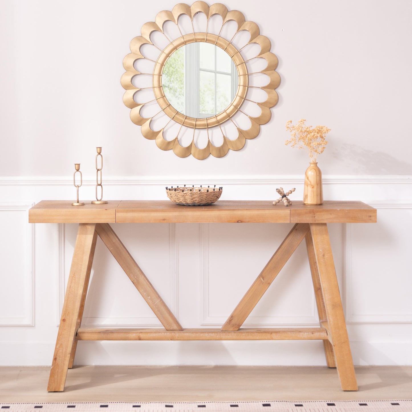 Farmhouse A- frame Wood Console Table, 58.5' SolidRoot Buy Furniture USA